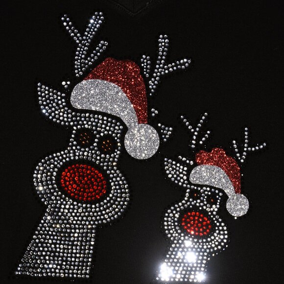 Christmas Reindeer glitter &  rhinestone  long sleeve shirt XS S M L XL XXL 1X… - Picture 5 of 9